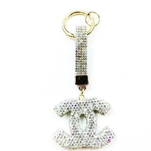 Crystal Double-C Logo Keychain Charm - White